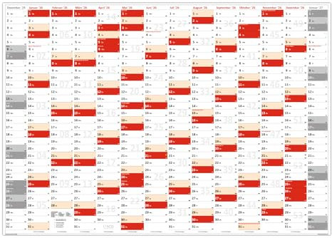 XXL Wandkalender DIN A0 2026 (rot2) große Tageskästchen (Kalender werden gerollt versendet)