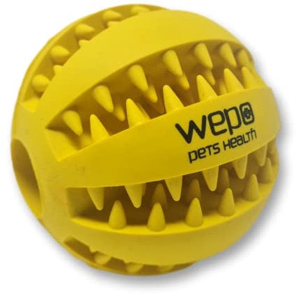 WEPO Hundeball Zahnpflege - Ø 7cm gelb - Hundespielzeug Ball - Spielball Hund - Kauspielzeug Hundeball mit Zähnen für gesundes Zahnfleisch aus Naturkautschuk - verhindert Zahnsteinbildung