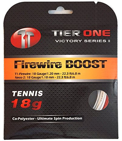 Tier One Firewire Boost (Co-Poly/Co-Poly Hybrid) Tennissaite (Set, Rot/Weiß, 18 Gauge (2 x 6,8 m Sets))