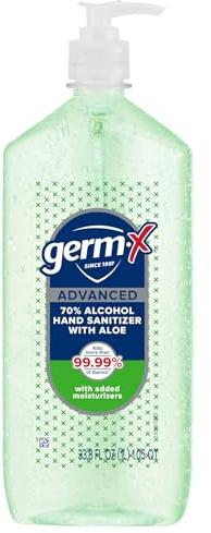 Germ-X Advanced Hand Sanitizer with Aloe and Vitamin E, 1 Liter, Less Drying Moisturizing Gel, No Rinse Formula, Pump Bottle