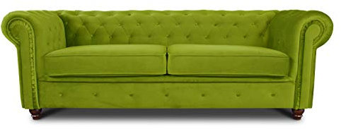 Sofa Chesterfield Asti 3-Sitzer, Couch 3-er, Glamour Design, Couchgarnitur, Sofagarnitur, Holzfüße, Polstersofa - Wohnzimmer, Velours (Hellgrün (Velvet 75))