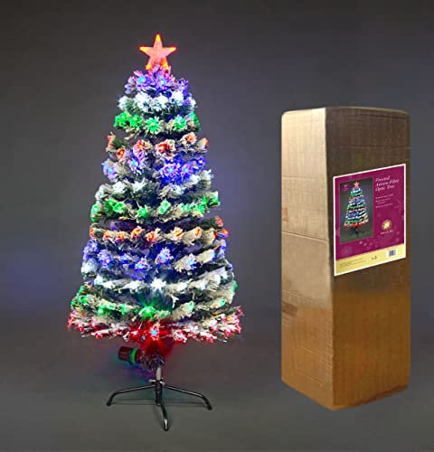 SHATCHI 4Ft/120cm Fibre Optic Christmas Tree Pre-Lit with Multicolour LED Frosted Tips 8 Different Modes Various Light Effects Holiday Xmas Home Decorations, PVC, Green, 4FT