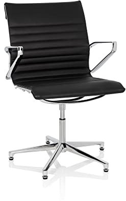hjh OFFICE 660498 Konferenzstuhl drehbar PARIBA V IV Leder Schwarz/Chrom Besprechungsstuhl Besucherstuhl mit Rückholautomatik