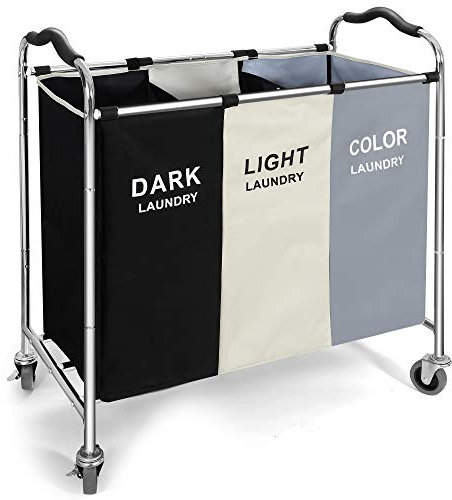 Laundry Hamper, Large Storage Basket Sorter 3 Section Bag Organizer for Dirty Clothes - Toys - Towel,16 X 30 X 35 inch Heavy Duty Laundry Cart Baskets with Wheels in Laundry Room Organization (white)