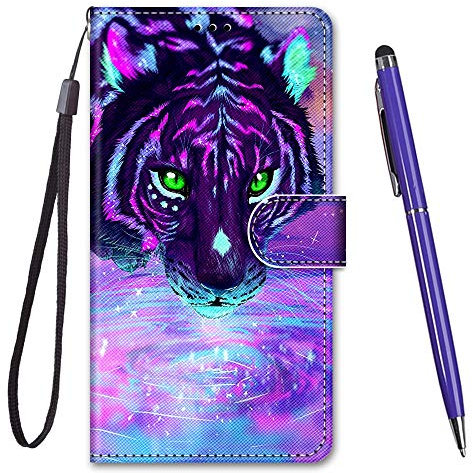 TOUCASA for iPhone XR Case, for iPhone XR Case, Creative Painted Wallet Case PU Leather Flip Magnetic Colourful Kickstand Card Slots Folio Protection Case for iPhone XR (6.1 Inches),Purple Tiger