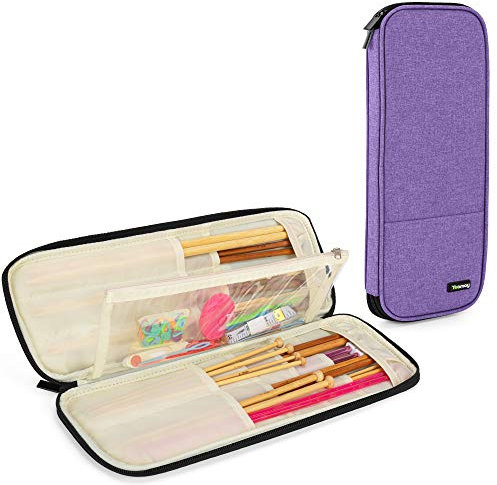 Teamoy Knitting Needles Case, Knitting Needles Storage Bag for Knitting Needles(up to 14 /35.5cm), Organiser Case for Tunisian Crochet Hooks with Transparent Accessories Pocket, Purple(Bag Only)