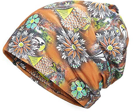 ZLYC Damen Slouch Beanie Leicht Weich Jersey Mütze Blumen Turban Hut,Blumen Gelb,Einheitsgröße