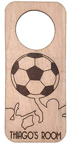 Placa colgador | Placa pomo puerta de madera nombre personalizada fútbol | Lulamuk