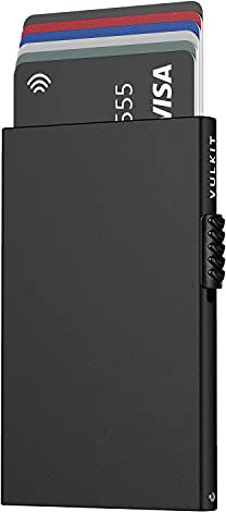 VULKIT Porte Carte Bancaire pour Homme ou Femme en Aluminium Titulaire de la Carte de Crédit RFID Blocage Pop Up Carte Portefeuille Minimaliste Mince Port Carte