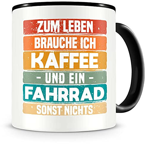 Samunshi® Fahrrad Tasse mit Spruch Kaffee und Fahrrad Geschenk für Fahrrad Fans Kaffeetasse groß Lustige Tassen zum Geburtstag schwarz 300ml