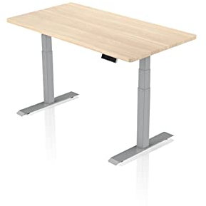 - AGIL - Elektrisch höhenverstellbarer Schreibtisch - Graues Premium Gestell mit Doppelmotor & Ahorn Tischplatte - 140 x 70 cm - Memory Funktion - Ergonomischer Schreibtisch - mit USB Hub