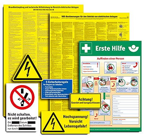 Schild I Warn- und Hinweisschildersatz, DIN VDE 0105, Kunststoff, verschiedene Formate, DGUV