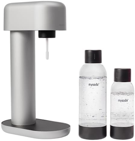Mysoda: Ruby Set - Wassersprudler aus Aluminum mit 1L und 0.5L Quick-Lock BPA-frei Plastikflaschen (Silber ohne CO2)