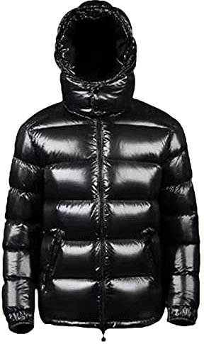 Herren Daunenjacke Winter Kapuze Warm Puffer Ente Daunen Mantel, Schwarz , XS