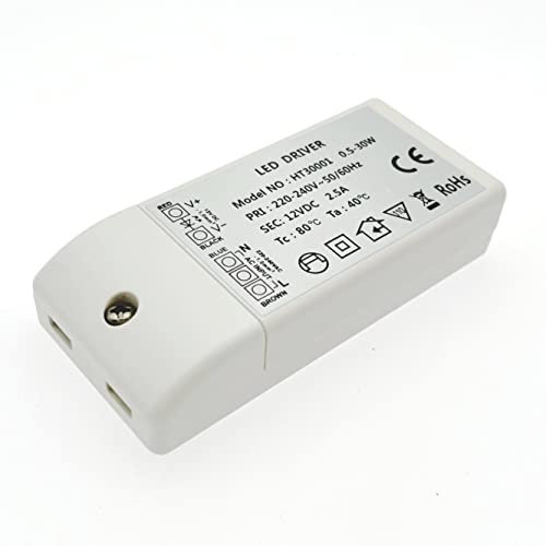 JZK 30W LED fuente de alimentación controlador 2.5A DC 12V transformador para luces LED, convertidor de adaptador de voltaje constante LED para tiras de luz LED y bombillas LED