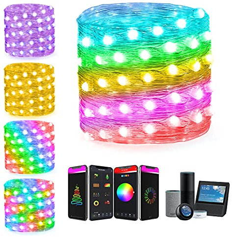 Popotan Smart Stringa Luci Fatate LED WiFi con Telecomando Compatibile con Alexa,10M 100LED Alimentazione USB Lucine LED Decorative per Camera da Letto,Natale,Feste