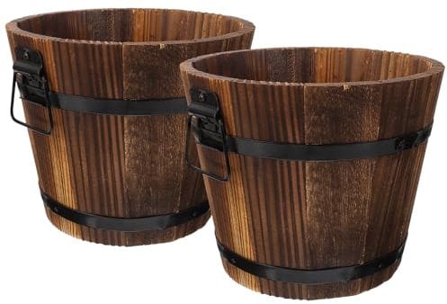 YARNOW 2 Stücke Holz Blumentöpfe Blumenkübel Holzfass Holzkübel Blumentopf Retro Holzeimer Rustikales Fass Blumen Topf Behälter Blumenkasten Pflanzgefäß Zuhause Balkon Garten Deko