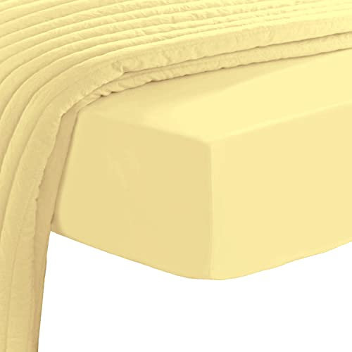 Pizuna 800 Fadenzahl Baumwolle spannbettlaken 170x200-180x200 cm Mildes Gelb, 100% Langstapelige Spannbetttuch, Weiche Mako Satin-Webart passt bis zu 40cm Matratzenhöhe (100% Baumwolle bettlaken)