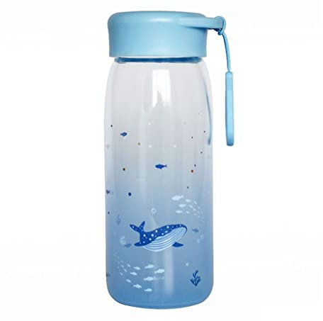 Trinkflasche Flasche Wasserflasche 350 ml Glas Wasserflasche mit Griff im Freien Wasser Flaschen gesunde Reise Getränkewaren Sport Nette Wasserflasche Trinkflasche Trinkflaschen (Color : Blue-Fish)