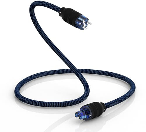 YuanYong Audiophile High-End Netzkabel 4N OFC C15 Buchse Netzkabel Hochwertige Nylon geflochtene Hülse Netzstecker mit Rhodium beschichteten Steckern für Audio,Lautsprecher,Subwoofer,Heimkino(2M)