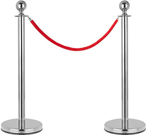 Stagecaptain PLS-150 Deluxe 2.1-150S Absperrständer Personenleitsystem - 2 Edelstahl-Stative und 1 rotes Seil mit 1,5m Länge - Für Konzerte, Ausstellungen, Hotels, Kinos u.v.m. - silber