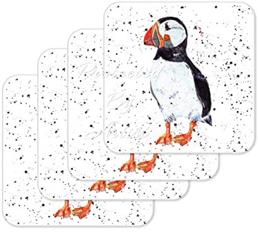 Lot de 4 Sous Verre Dessous-de-verre en forme d'oiseau macareux aquarelle cadeau travail bureau salle à manger thé café