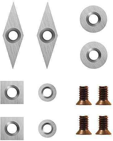 DEEFIINE Inserti per Carburo Tungsteno Set (8 pezzi), con 4 viti per utensili di tornitura per tornio in legno (include 11 mm quadrato, 12 mm e 8,9 mm rotondo, 30 x 10 mm con punta affilata)