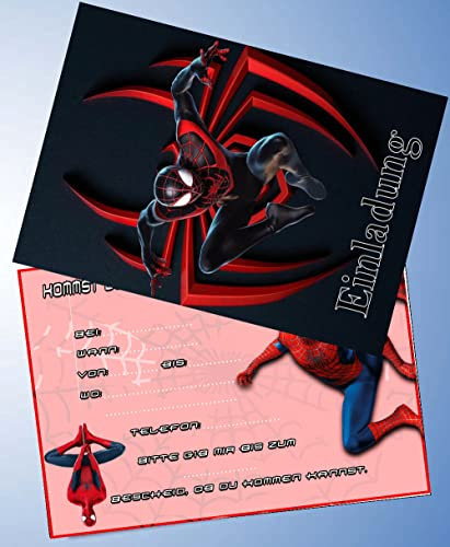 ich 12 Einladungskarten & 12 Umschläge für Geburtstag Partys und Kindergeburtstag Kompatibel mit Spiderman Nr. 8