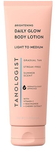 Tanologist Brightening Daily Glow Body Lotion- Light/Medium, Gradual Tanning Lotion, No Fake Tan Smell, Streak-Free & Natural Looking Self Tanner, Vegan, 8.45 fl. oz/250 ml Tube