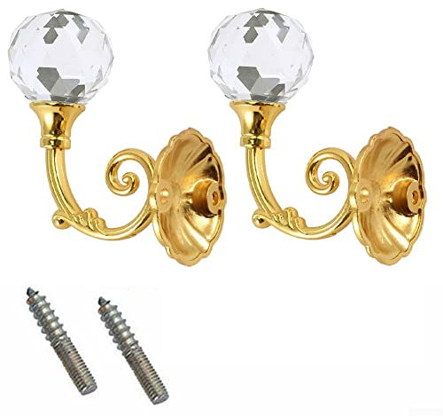 2 x Raffhalter für Vorhänge, Wand-Raffhalter, Silber, Gold, Kristall, Haken, Dekoration