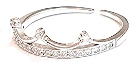 Sterling Silber 925 Kronenring CZ verstellbares Band kleine Diamanten Prinzessin