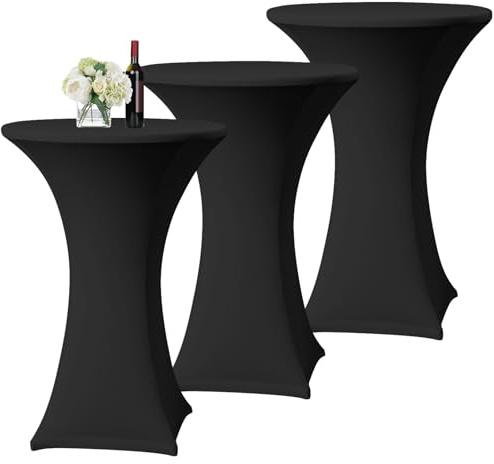 3er-Set Schwarz Stretch Stehtisch Husse für Bistrotisch Ø 60-65 cm Spandex Stretch Tischdecke, Verstärkung im Fußbereich Für Hochzeit Geburtstagsfeier Bankett Stehtische und Bistrotische(60×110cm)