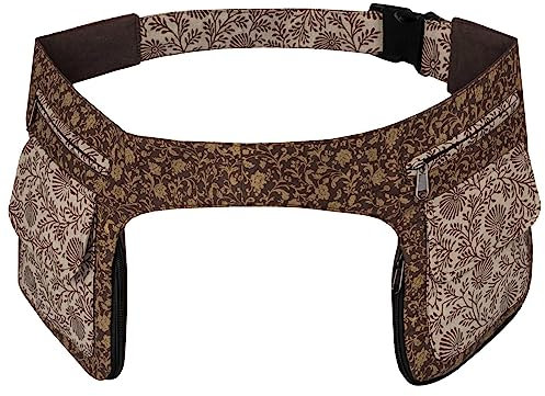 Doppel Bauchtasche Sidebag Gürteltasche Festivaltasche Hippie Goa Hüfttasche Hipbag Gassitasche, Farbe:Braun