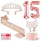 Amosking 15th Birthday Decorations for Girls, Including 15th Birthday Sash and Tiara, Cake Topper and Candles, Rose Gold Number Balloons, 15 Year Old Gifts for Girls