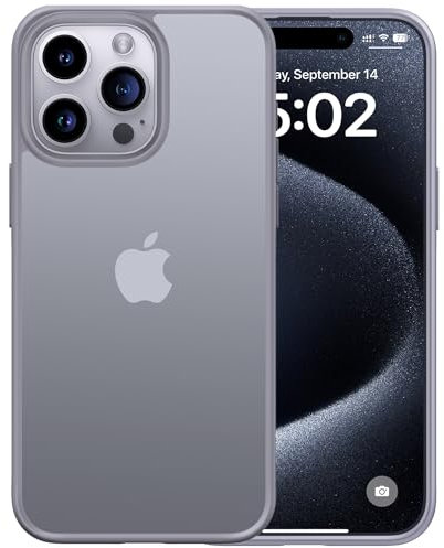 CASEKOO Matt Power für iPhone 15 Pro Max Hülle [TOP Militärschutz] Stoßfeste Kratzfeste Schutzhülle (Anti-Fingerabdruck) Dünne Griffige Mattierte Handyhülle iPhone 15 Pro Max Case Slim, Grau