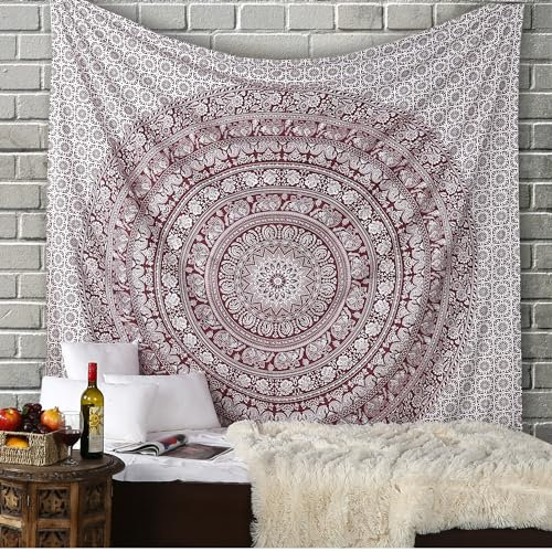 RAJRANG Boho kleiner Mandala-Wandteppich 76 x 102 cm, gebranntes Kastanienbraun, ästhetische Elefanten-Wandteppiche, Hippie-Bohemien-Baumwoll-Wandbehang-Dekor