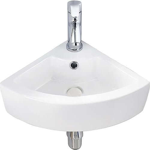 SZITW Badezimmer-Waschtisch mit Waschbecken, Badezimmer-Waschtisch, Eckwaschbecken, Einteilige Keramikkonstruktion (Größe: 67 x 47 x 15 cm)