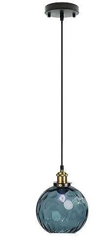 LFsem Klein Pendelleuchte mit 15cm Buntem Wirbelndem Glaskugel-Lampenschirm, Industrielle Vintage E27 Hängelampe für Küche, Esszimmer, Schlafzimmer und Wohnzimmer (Dunkelblau)