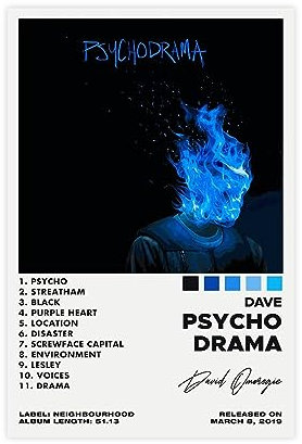 Dave Poster Psychodrama Tracklist Album Poster Leinwand Poster Wandkunst Dekor Druck Bild Gemälde für Wohnzimmer Schlafzimmer Dekoration 20 x 30 cm