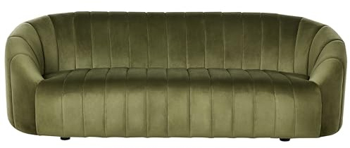 Beliani 3-Sitzer Sofa Samt grün gesteppt oval Muschelform niedrige Rückenlehne Malung
