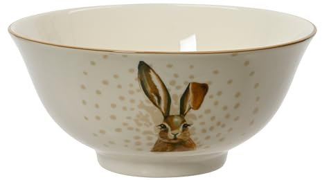 Decoris Müslischale Motiv Hase 15x7cm - Porzellan Schüssel Keramik Weiß Braun - Müslischüssel Servierschüssel Salatschale Suppenschüssel - Ostergeschirr mit Tiermotiv - Schalen & Schüsseln Ostern