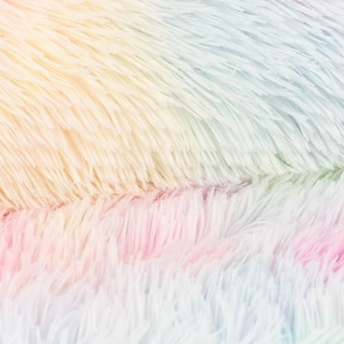 SCHÖNER LEBEN. Fellimitat Langhaar Kunstfell Regenbogenfarben Pastell 1,65m Breite