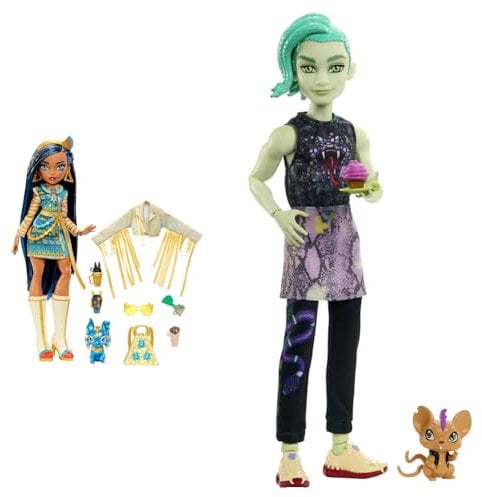 Monster High Cleo de Nile Puppe - Königliches Outfit & HHK56 - bewegliche Deuce Gorgon Puppe