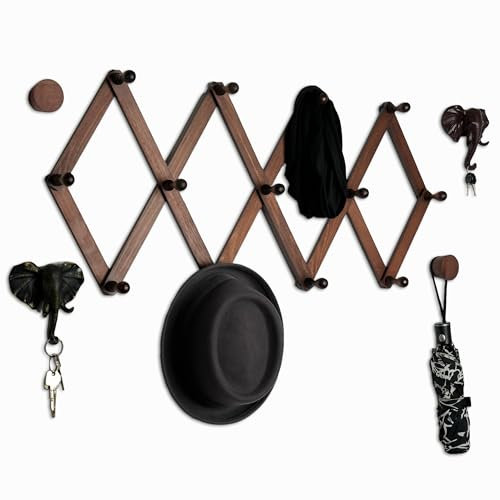 Coradoma Porte-manteau extensible en bois marron Support de veste Porte-manteau mural pliable Porte-manteau mural pour le mur Porte-manteau Tringle à vêtements pour garde