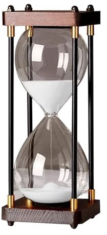 Grand sablier de 60 minutes - Bois et verre arc-en-ciel décoratif pour maison, bureau, mariage (blanc)