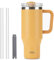 Coffee Cup Travel Mug with Handle, 40oz Tumbler with Lockable Lid, Stainless Steel Vacuum Insulated Water Bottle with Straw, Leakproof & Portable Travel Cup for Hot and Cold Drinks (Mustard Yellow)