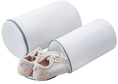 Ulsam 2 Pack Shoe Washing Machine Bag, Trainer Washing Machine Bag with Zip Closure, Reusable Shoe Washing Bag Shoes Laundry Bag Shoe Cleaning Bag for Sneakers Running Shoes (White)
