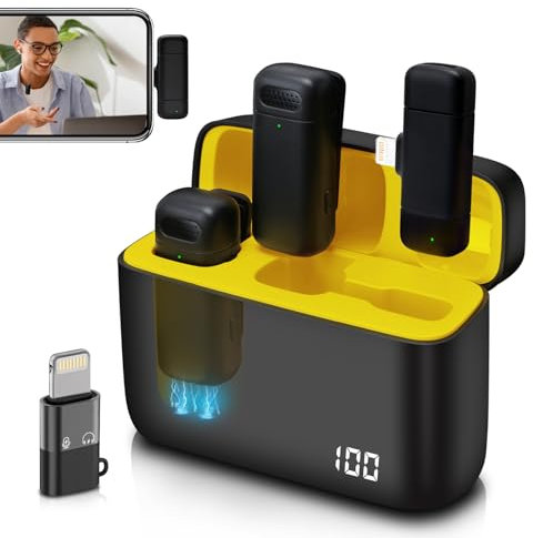 ULEMONDEE Microfono senza fili Bluetooth cellulare Mini microfono per registrazione video YouTubeStreaming/Vlog, riduzione del rumore (K6 2 in 1 con 2 MIC)