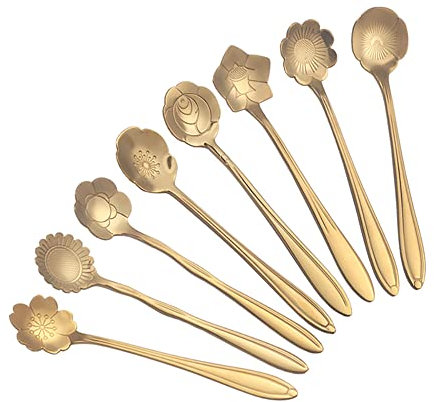 Yuattory 8 StüCke Blumen Kaffee Tee Satz Edelstahl Blumen Dessert Zucker für Geschirr KüChe Cafe oder Bar