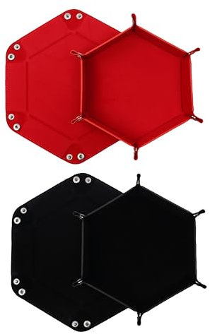 2 Stück Faltbare Würfelbretter Doppelseitig Würfelbrett, Samt Faltbar Würfeltablett Hexagon Würfelteller Leder Würfelbretter für RPG DND Dragons Würfel Spiele (Rot - Schwarz)
